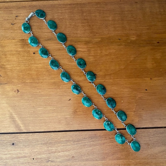 Southwestern Sterling Silver and Malachite Necklace - Picture 2 of 8